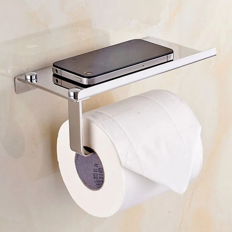 Stainless Steel Roll Paper Mobile Phone Holder Toilet Tissue Boxes Bathroom Toilet Paper Frame