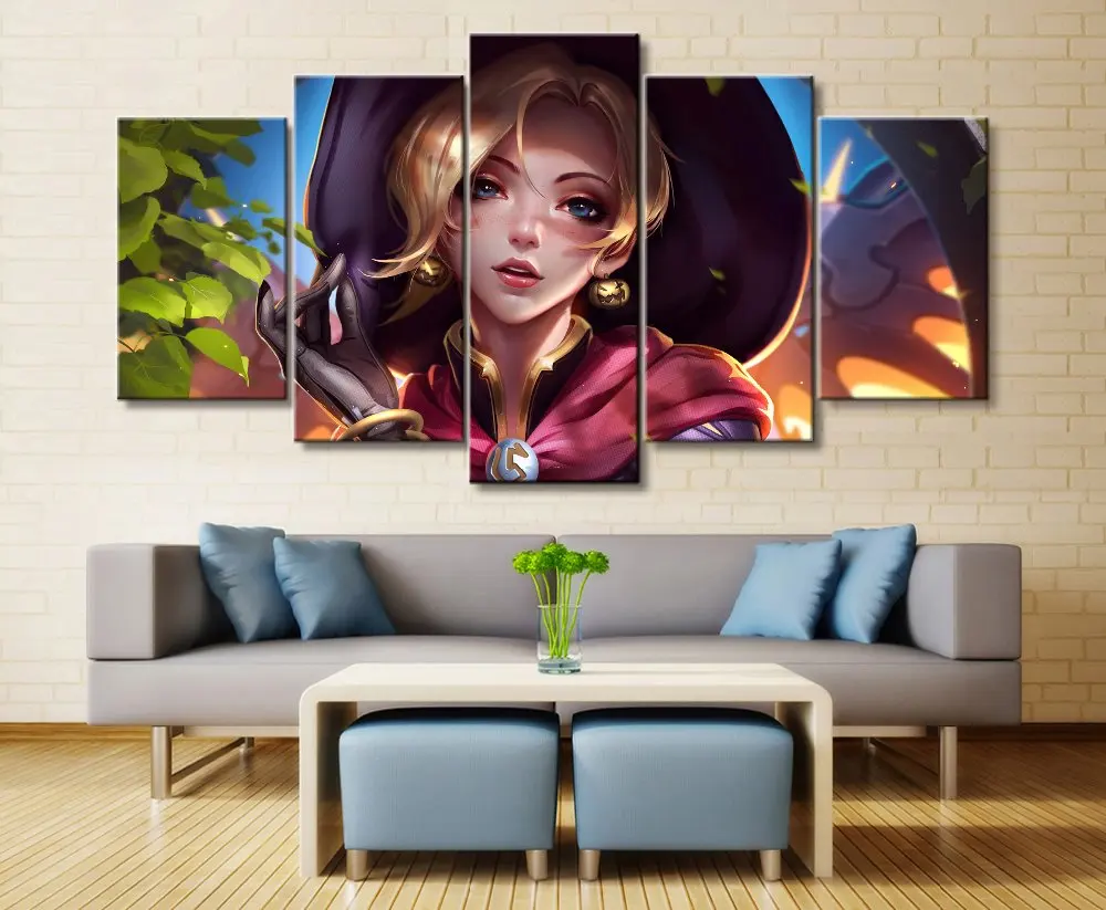 Califromnantes Comprar 5 Panel Overwatch Mercy Juego Lienzo