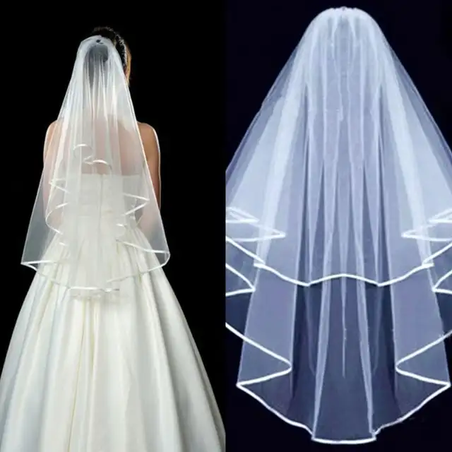2 Pcs Set Bride Wedding Double Layer Veil Belt Set Bachelor Party