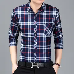 Новинка 2019 года мужская клетчатая рубашка Высокое качество для мужчин рубашка с длинными рукавами социальных Повседневная