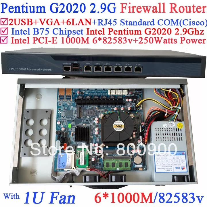 

B75 1U Firewall router Barebone POS network PC with Intel Pentium G2020 2.9Ghz CPU 6*1000M 82583v Lan Wayos PFSense ROS support