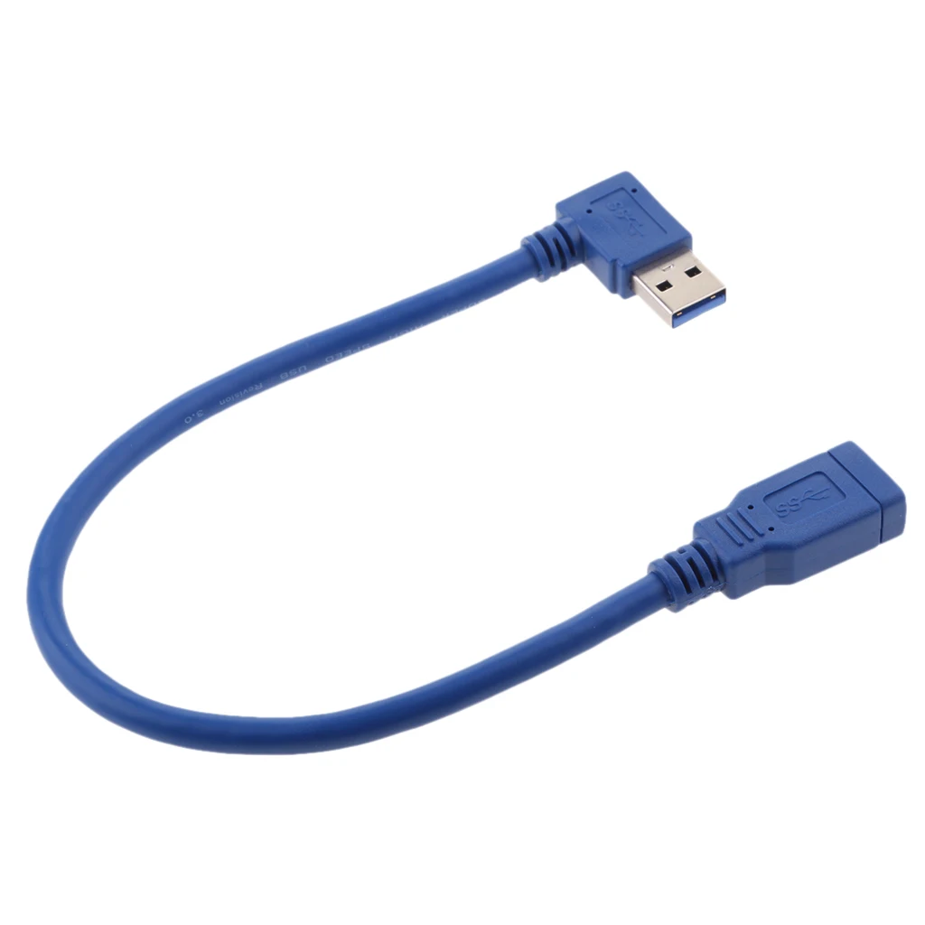 Short SuperSpeed USB 3.0 Male to Female Extension Cable Right Angle Connector (1Feet 30cm, Blue) A#