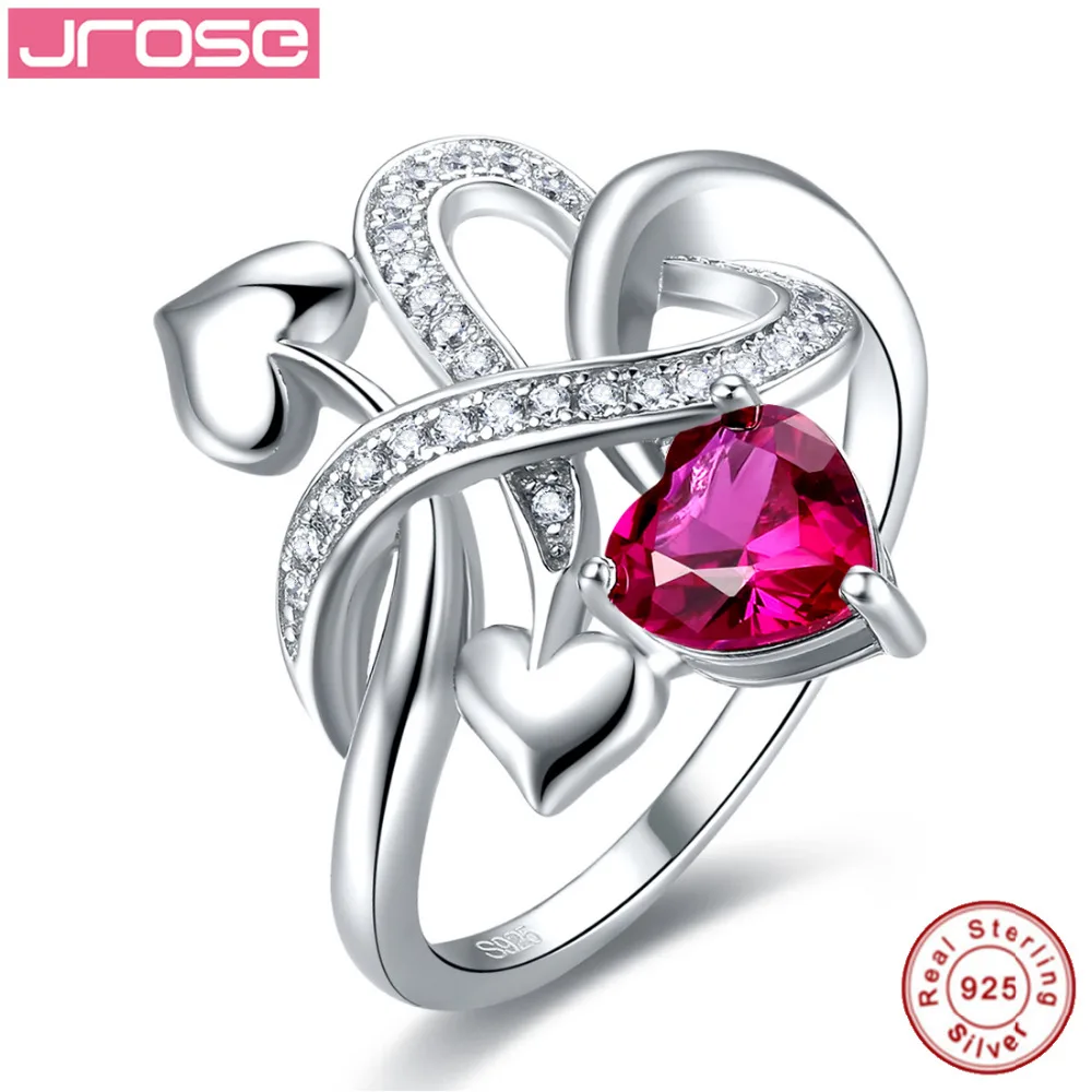 

Hot women for rings Jrose Wedding Red heart CZ Solitaire Engagement Ring 925 Sterling Silver Ring Luxurious Design Fine Jewelry