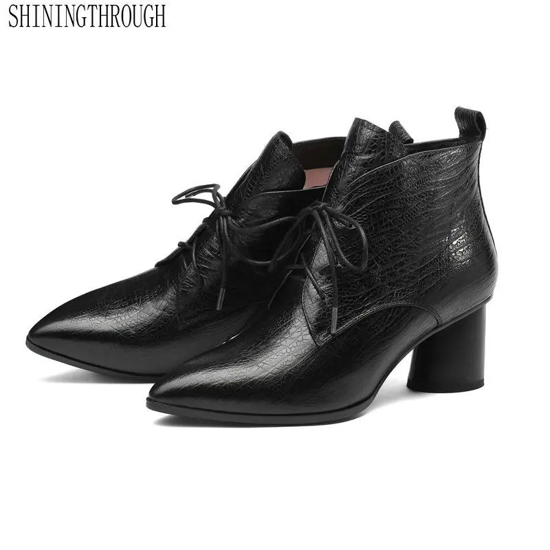 

100% Genuine Leather Women Ankle Boots High Heel Women Shoes Spring Autumn 2color Party Wedcing Ladies Shoes