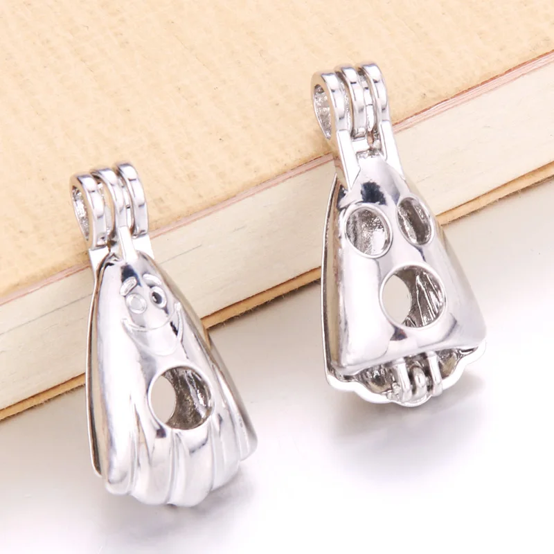 

6pcs Silver Halloween Ghost Pendant Pearl Cage Bead Essential Oil Diffuser Locket necklace Pendant Jewelry Making Oyster Pearl