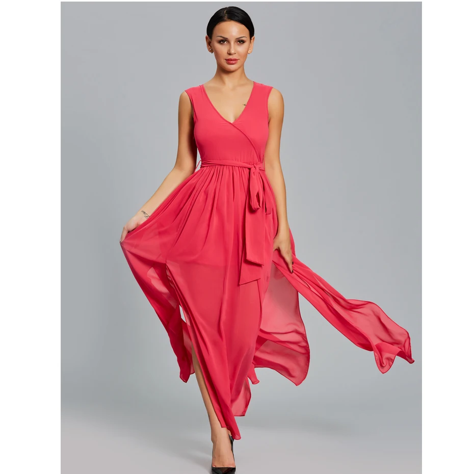 chiffon dresswomen 2018 long Sleeve V neck casual summer dress plus