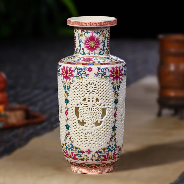 Antique Jingdezhen Ceramic Vase Chinese Pierced Vase Wedding Gifts Home Handicraft Furnishing Articles 5