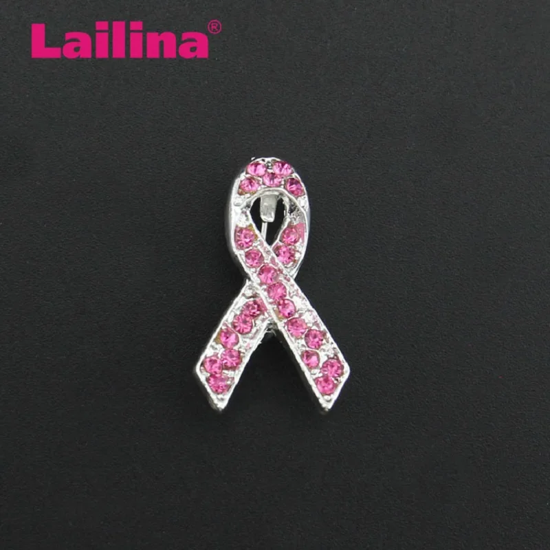 

50pcs Zinc Alloy Rose rhinestone Cancer Awareness Ribbon Brooch Pin