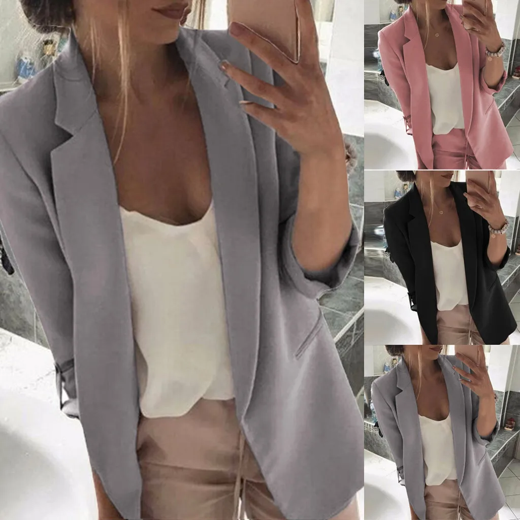 

Autumn Jackets Womens Long Sleeve Open Front Casual Cardigan Suit Jacket Work Ladies Office Coat casaco feminino 2019