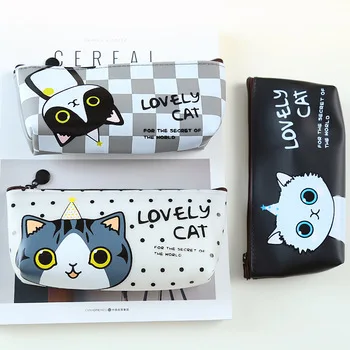 T42 Kawaii Cute Lovely Cat PU Pen Bag Pencil Case Storage Organizer Student Stationery School Supply Birthday Gift