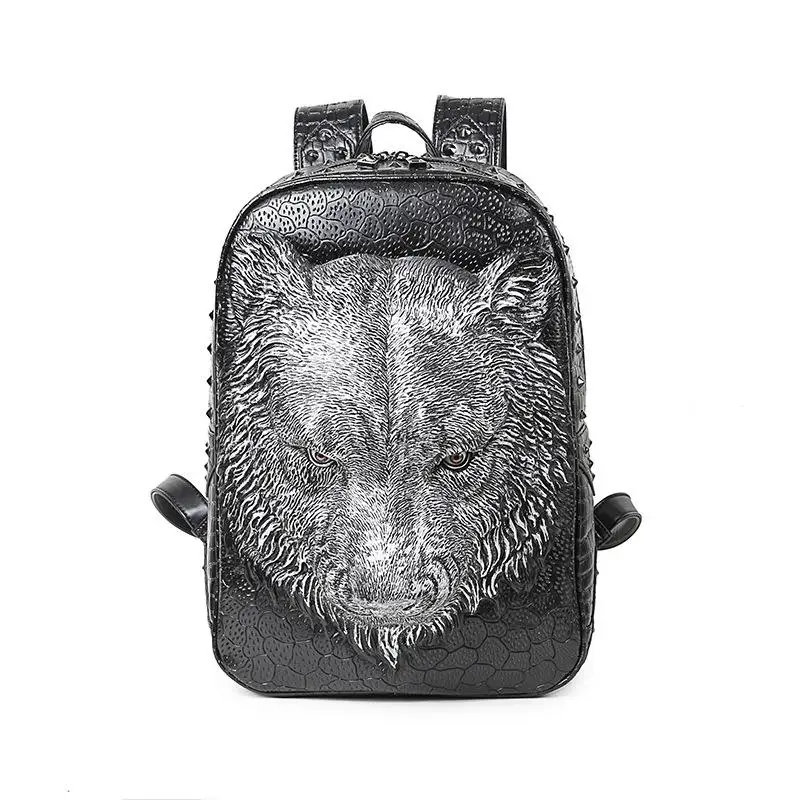 Fashion 3D Tiger Backpacks Punk Rivet PU Leather Shoulder Bags Unisex Casual Laptop Bag Travel Waterproof Shoulder Bags