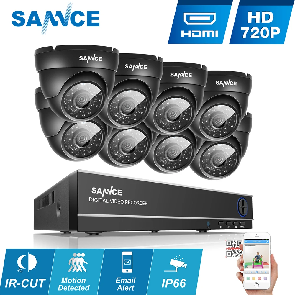 

SANNCE 1080N AHD 8CH DVR 1.0MP 720P Outdoor CCTV Cameras Home Security System
