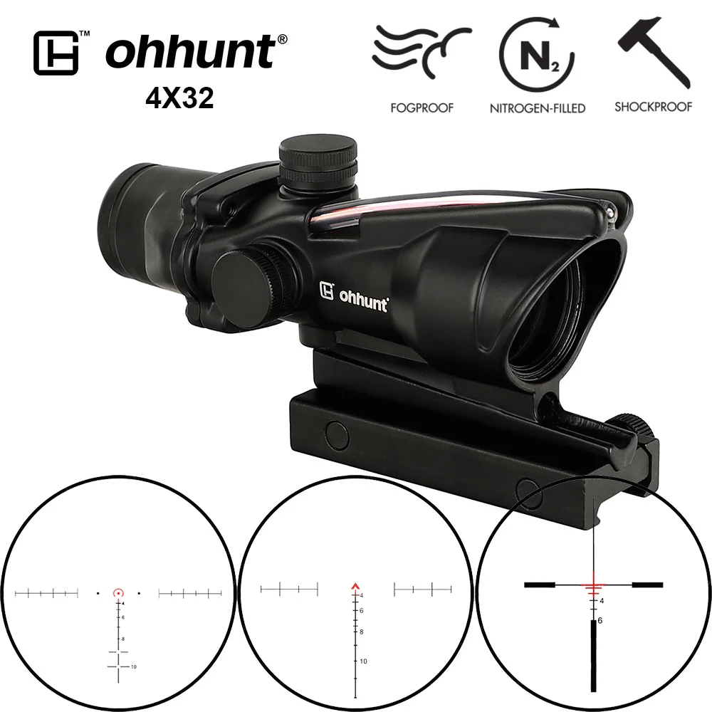 Тактический прицел для винтовки Ohhunt 4x32 красный зеленый стеклянный с гравировкой