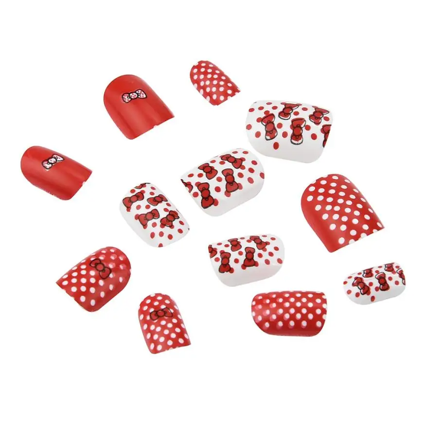 

12Pcs Kids false nail tips Press-on False Nails Cartoon Pattern Full Nail Pre-glue for Children 2U0201