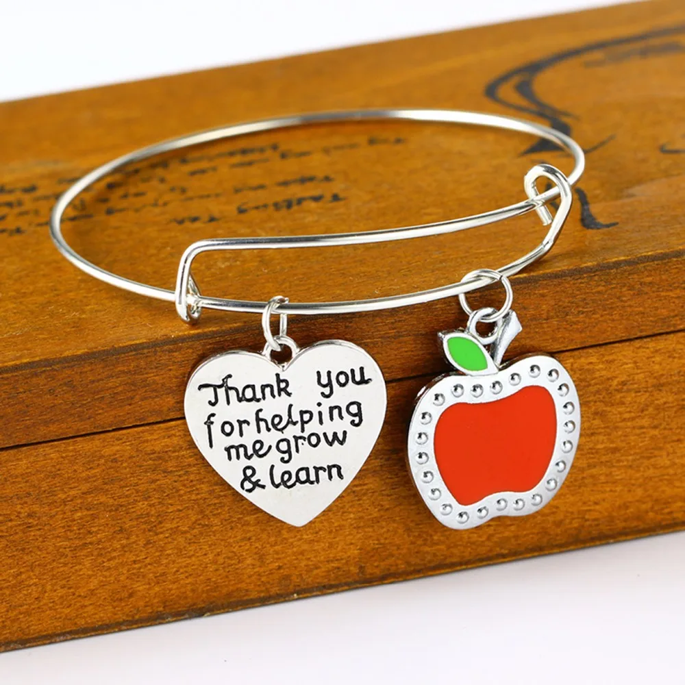 «Любящее сердце» учителя ожерелья Спасибо Подарки для учителей ювелирных изделий Apple Подвески Брелок для учителя Браслет День учителя Подарки