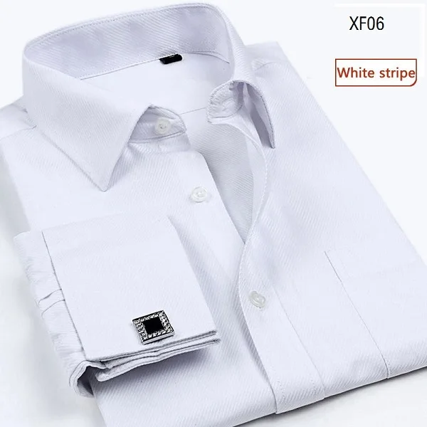 Высокое качество, новинка, ашион, французские запонки, рубашки для мужчин, приталенная рубашка, длинный рукав, хлопок, плюс размер, M-4XL, черный, белый - Цвет: 06