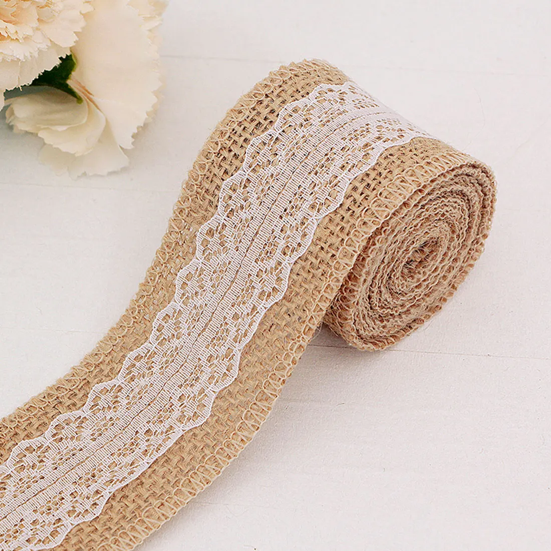 

2018 Useful High Quality Jute Flower Burlap Rolls Ribbon with Lace rustic wedding decoration supplies DIY ornament burlap