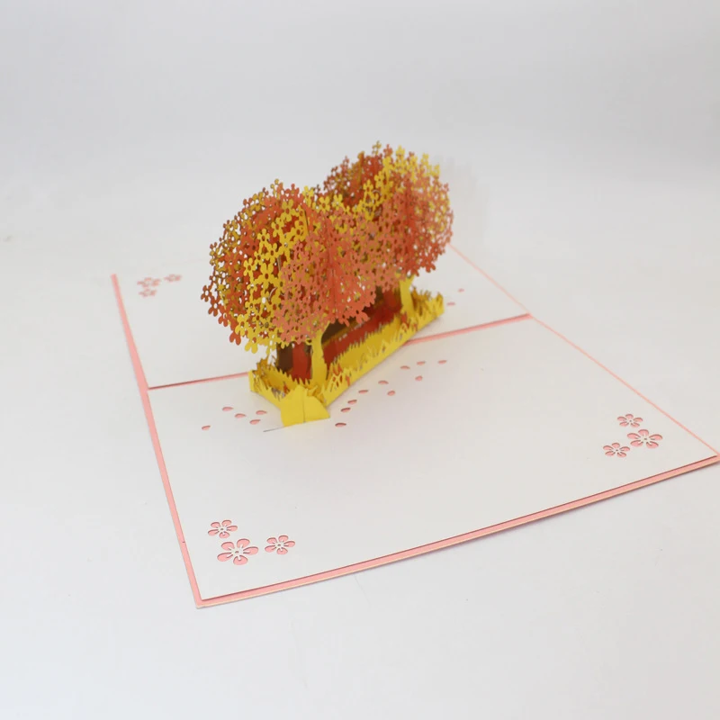  3D Handmade Double Color Twins Blooming Cherry Blossoms Tree Paper Invitation Greeting Cards Valent - 32913289484