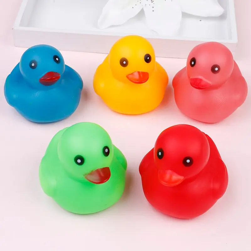 5pcs Kawaii Mini Colorful Rubber Float Squeaky Sound Duck Bath Toy Baby