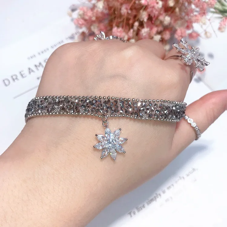 snowflake full cz chocker black lace necklace women Hypoallergenic fadeless fashion jewelry for women girl gift