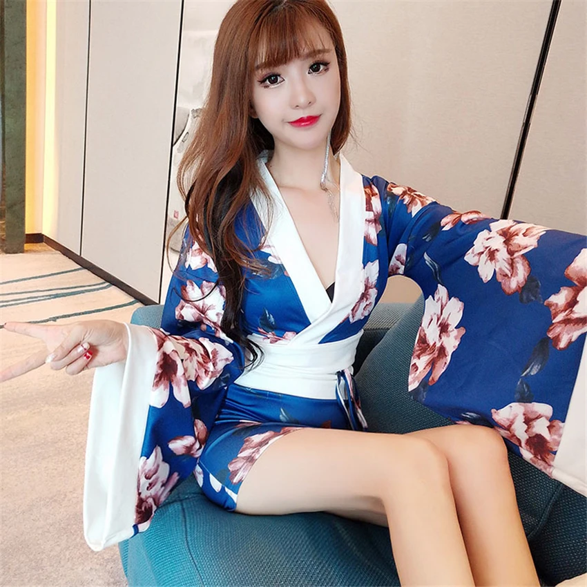 Kimono Dress Gril Japanese Style Bathrobe Woman Vintage Sakura Floral Print Yukata Haori Japan