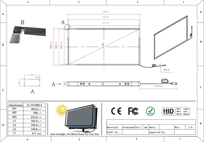 32 inch multi touch frame overlay