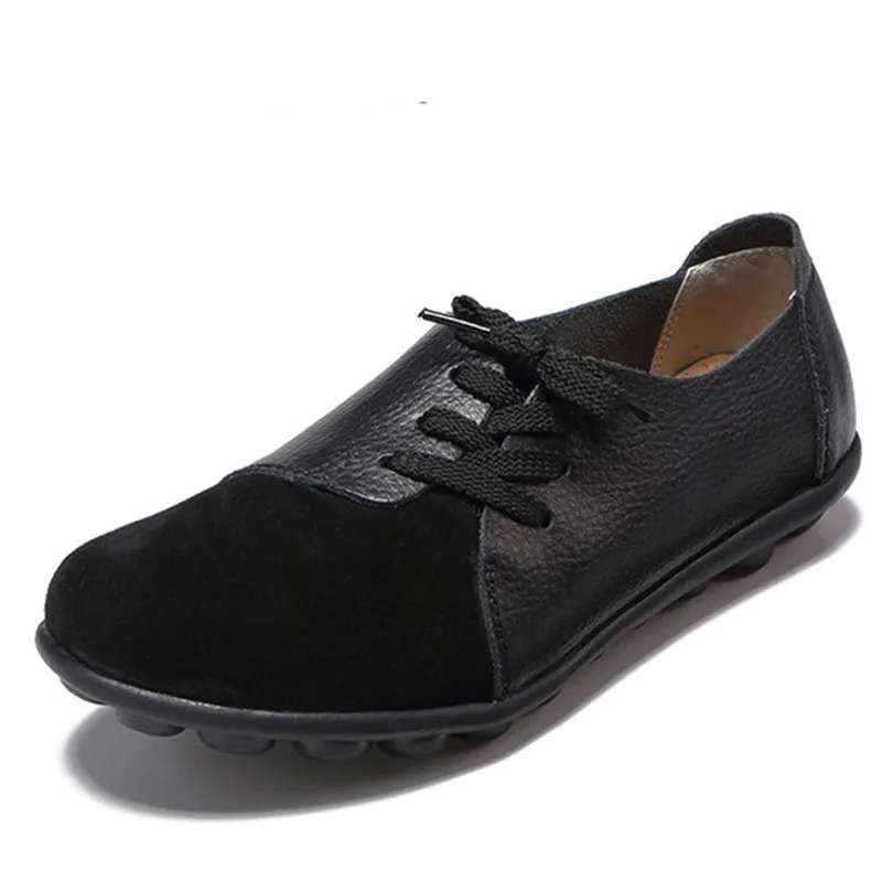BEYARNE2019 туфли на плоской подошве женские с перекрестной шнуровкой женская обувь размер 35-44 из натуральной кожи для взрослых весенние туфли 9 Цвета топсайдеры womanE106 - Цвет: Черный