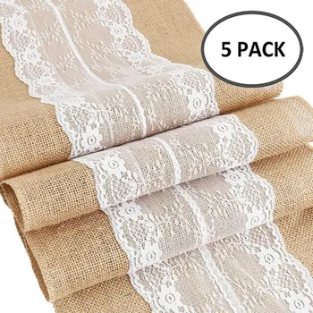 

Burlap Table Runner Rustic Natural Hessian Jute Linen Table Runners Country Wedding Party Dining Table Decoration Farmhouse 5PC