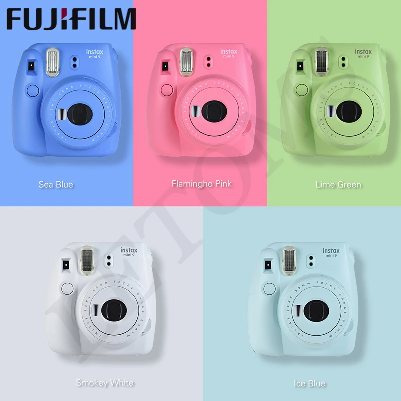 Genuino fuji película Instax Mini 9 cámara de película instantánea + 20 hojas fuji películas blanco egde fuji cámara de fotos Pop -lente up Auto 5 colores