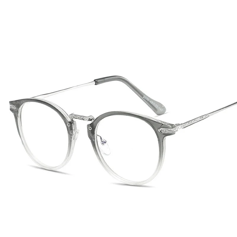 Сверхлегкий TR90 унисекс круглые очки женские, мужские женские оптические очки оправа с прозрачными линзами близорукие очки кадр очки ретро - Цвет оправы: Gradient Grey