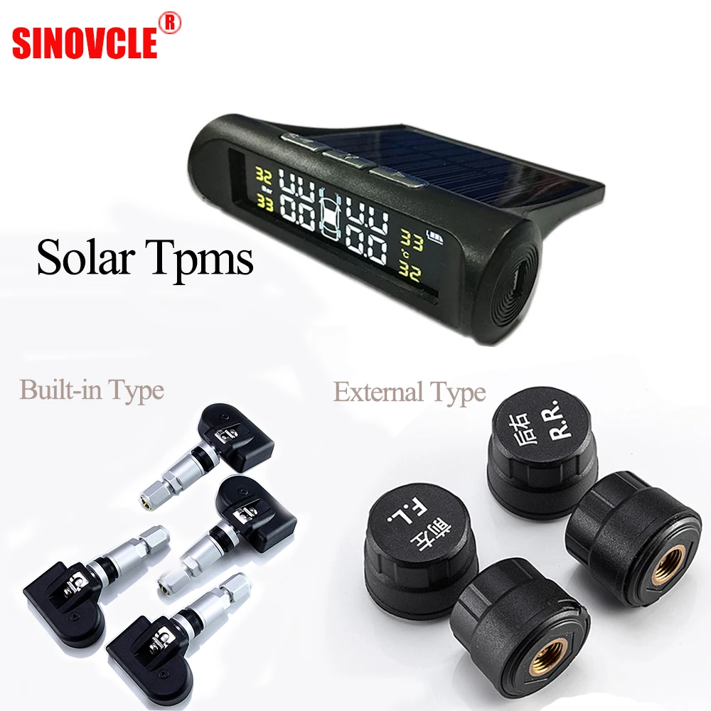 

SINOVCLE Tire Pressure Alarm Sensor Monitor System Tpms Car Display Internal / External Solar Power Charging Temperature Warning