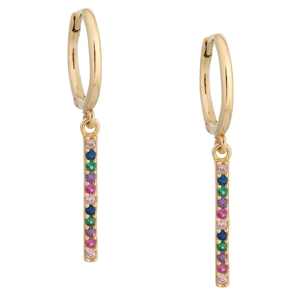 dangle bar earrings micro pave colorful stone gold color women's