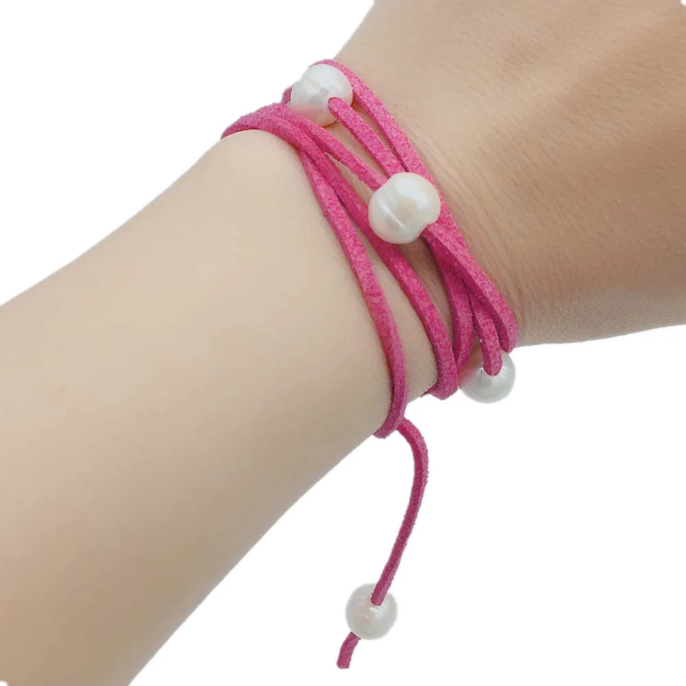 

LJHMY Natural Genuine Freshwater Potato Pearl Fringe Wrap Bracelet Long Suede Soft Real Pearls Beads Bracelets Women For Summer