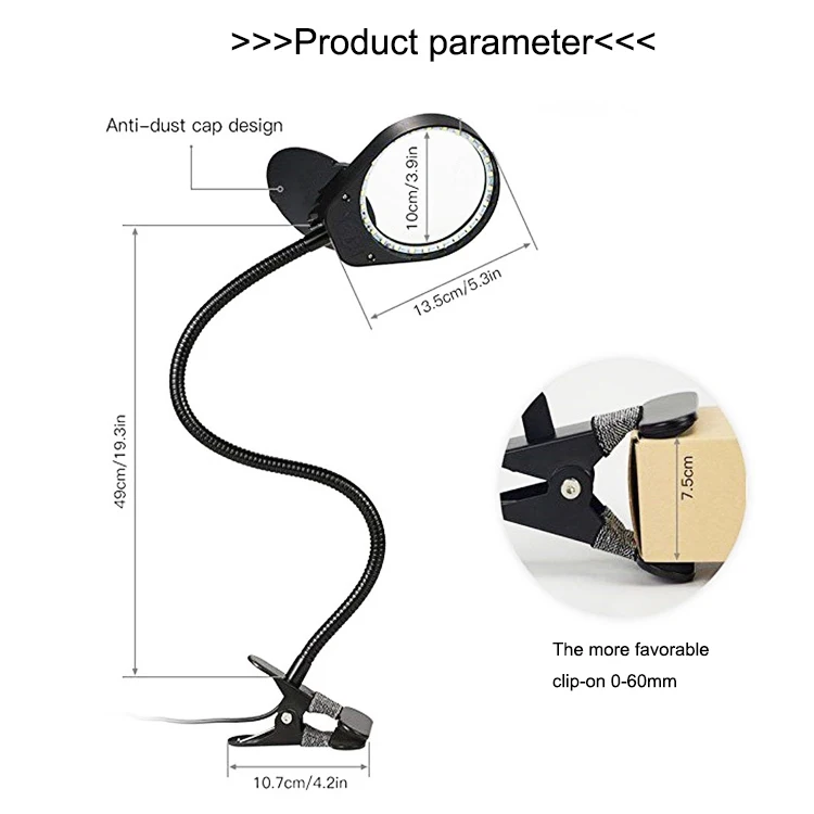 СВЕТОДИОДНЫЙ Лупа с подсветкой 5X100 мм металлический шланг увеличительное стекло Настольная лампа для чтения светильник с зажимом Прямая поставка