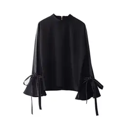 Женские топы и блузки Flare Блузка с длинными рукавами Черный О-образным вырезом OL