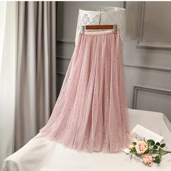 

2020 Spring New Arrival Fairy Long Skirts For Women Sweet Tulle Skirt Two Pieces Set Faldas Largas Elegantes Free Shipping