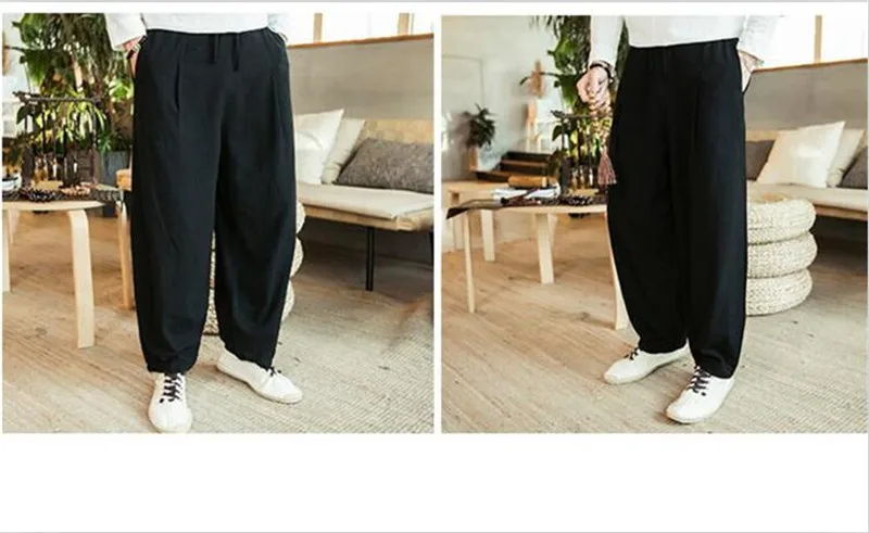 Хлопковые льняные Мужские штаны в китайском стиле повседневные штаны для бега свободные брюки 2019 г. Летние Осенние мужские штаны больших