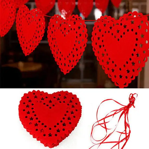 

3 Meter Party Garland wedding Party Banner Bunting Red Heart Love Nonwovens Fabric Flag For Wedding decoration