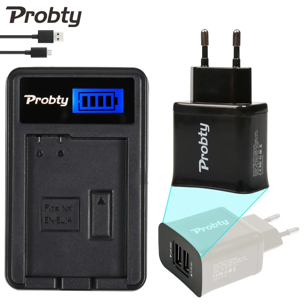 

Probty EN-EL14 EN EL14 LCD Battery Charger + 2 Port USB Plug For Nikon D3100 D3200 D5100 DF P7000 P7100 P7200 P7700 P7800