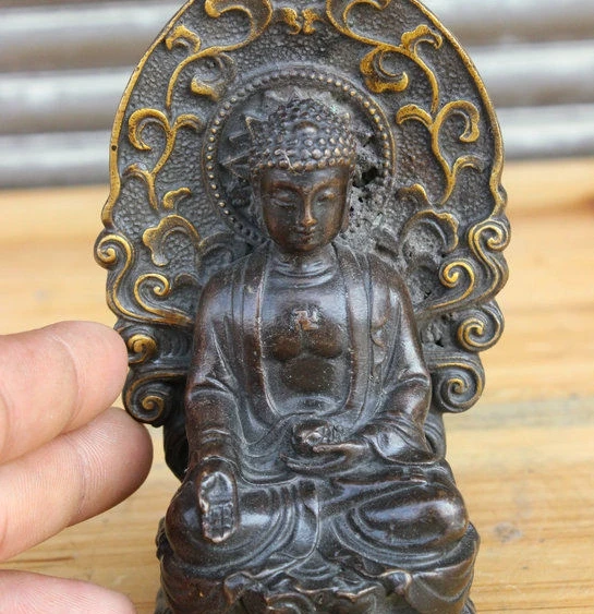 

5" Old China Buddhism Bronze Gilt Sakyamuni Shakyamuni Buddha Hold Bowl Statue