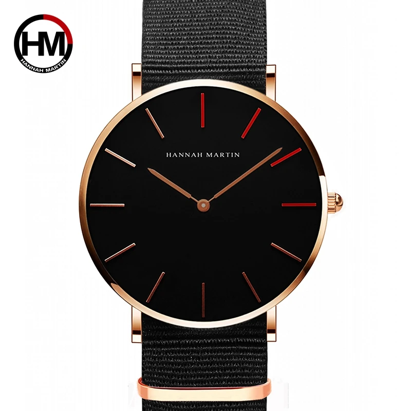 

Hannah Martin Quartz Watches Men Movement Black Waterproof Wristwatches Fashion Luxury Thin Nylon Creative Ladies Hand Watch
