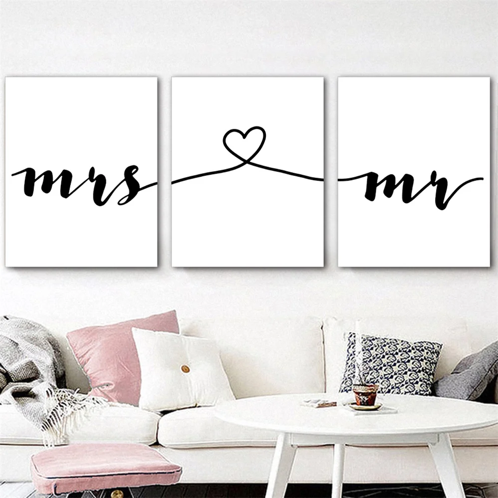 

Minimalist Mr & Mrs Family Simple Quotes Wall Art Canvas Poster Print Couple Anniversary Painting Picture for Living Room Decor