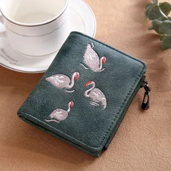 

Women Lady Short Purse PU Leather Zipper Swans Embroidery Card Holder Coin Pouch Clutch Money Bag Best Sale-WT
