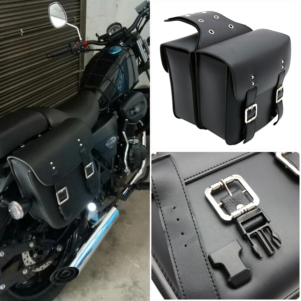 

KYN 1 double motorcycle black double buckle saddle bag waterproof bicycle side storage fork tool kit PU leather side bag