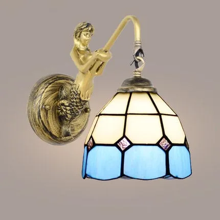 

Mediterranean Tiffany Mermaid Ofhead Baroque Mirror Light For AC 110/220V E27 Wall Lamps For Home Corridor Balcony Aisle Mosaic