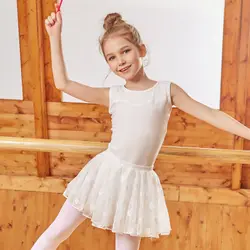 Новое Летнее Детское платье для танцев из чистого хлопка, юбка для танцев с разрезом для девочек, тренировочная одежда, два комплекта