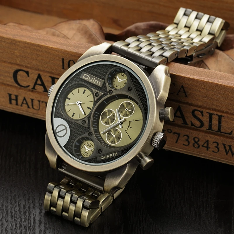 Oulm золотые кварцевые часы военные полностью стальные часы большие золотые мужские часы Топ бренд Роскошные наручные часы relojes hombre