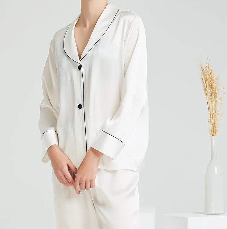 19 momme тутового шелкопряда тяжелый чистый шелк пижамы шелк пижамный комплект Дамская одежда для сна женские длинные пижамные комплекты для женщин