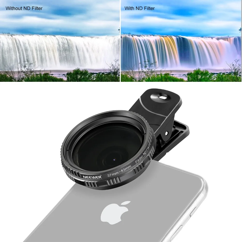 Neewer 37mm Clip-on ND 2-400 Cellphone Camera Lens Filter Kit: Adjustable Neutral Density Filter with Phone Clip for Smartphone Neewer 37mm Clip-on ND 2-400 Cellphone Camera Lens Filter Kit: Adjustable Neutral Density Filter with Phone Clip for Smartphone