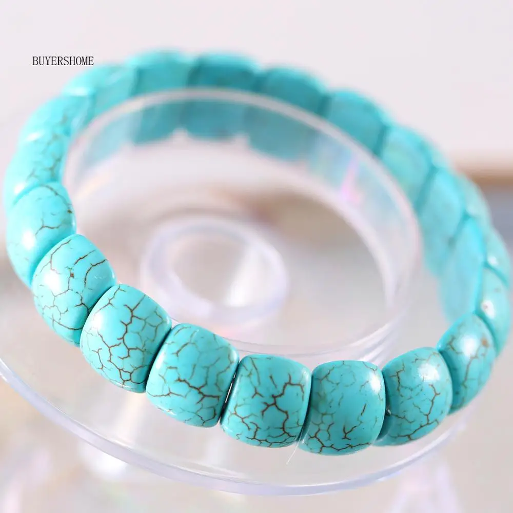 

Free Shipping Stretch Handmade Women Jewelry Gift Natural Stone Beads Green Howlite Bangle Bracelet 8" 1Pcs RH596